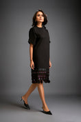 Load image into Gallery viewer, Dress With Belted Waist And Metallic Geometric Hemline
