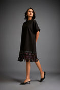 Load image into Gallery viewer, Dress With Belted Waist And Metallic Geometric Hemline