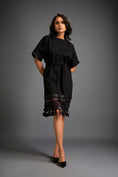 Load image into Gallery viewer, Dress With Belted Waist And Metallic Geometric Hemline