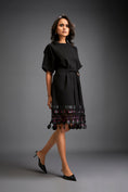 Load image into Gallery viewer, Dress With Belted Waist And Metallic Geometric Hemline