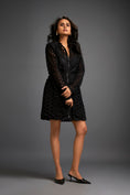 Load image into Gallery viewer, Mesh Dress With Geometric Patterns And Silver Metallic Lining