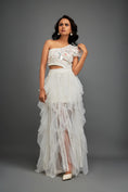 Load image into Gallery viewer, White Hand Embroidered One Shoulder Ruffle Dress With Net Ruffles & Cutwork Detailing