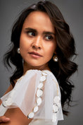 Load image into Gallery viewer, Fitted V-neck Top With Ruffled Sleeves And Sheer Cutwork Skirt