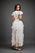 Load image into Gallery viewer, Fitted V-neck Top With Ruffled Sleeves And Sheer Cutwork Skirt