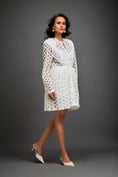Load image into Gallery viewer, Mesh Dress With Geometric Patterns And Silver Metallic Lining