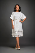 Load image into Gallery viewer, Dress With Belted Waist And Metallic Geometric Hemline