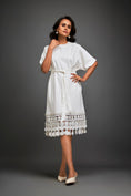Load image into Gallery viewer, Dress With Belted Waist And Metallic Geometric Hemline
