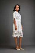 Load image into Gallery viewer, Dress With Belted Waist And Metallic Geometric Hemline