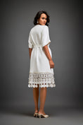 Load image into Gallery viewer, Dress With Belted Waist And Metallic Geometric Hemline