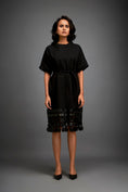 Load image into Gallery viewer, Dress With Belted Waist And Metallic Geometric Hemline