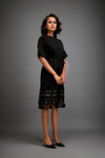 Load image into Gallery viewer, Dress With Belted Waist And Metallic Geometric Hemline