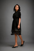 Load image into Gallery viewer, Dress With Belted Waist And Metallic Geometric Hemline