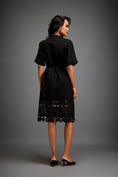 Load image into Gallery viewer, Dress With Belted Waist And Metallic Geometric Hemline