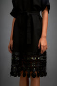 Load image into Gallery viewer, Dress With Belted Waist And Metallic Geometric Hemline