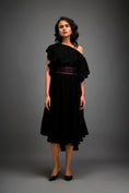 Load image into Gallery viewer, Asymmetrical Off-Shoulder Dress And Metallic Waist Belt