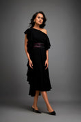 Load image into Gallery viewer, Asymmetrical Off-Shoulder Dress And Metallic Waist Belt