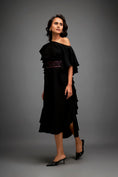 Load image into Gallery viewer, Asymmetrical Off-Shoulder Dress And Metallic Waist Belt