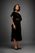 Load image into Gallery viewer, Asymmetrical Off-Shoulder Dress And Metallic Waist Belt