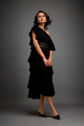 Load image into Gallery viewer, Asymmetrical Off-Shoulder Dress And Metallic Waist Belt