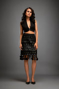 Load image into Gallery viewer, Bold Halter Top With Skirt With Green Metallic Geometric Detailing