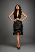 Load image into Gallery viewer, Bold Halter Top With Skirt With Green Metallic Geometric Detailing