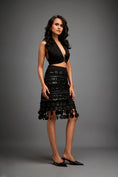 Load image into Gallery viewer, Bold Halter Top With Skirt With Green Metallic Geometric Detailing
