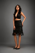 Load image into Gallery viewer, Bold Halter Top With Skirt With Green Metallic Geometric Detailing