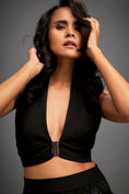 Load image into Gallery viewer, Bold Halter Top With Skirt With Green Metallic Geometric Detailing