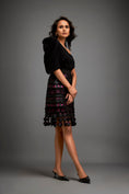 Load image into Gallery viewer, Asymmetrical Top With Puff Sleeve With Metallic Pink Geometric Skirt