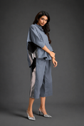Load image into Gallery viewer, Relaxed Cool Grey Co-ord With Loose-fit Dramatic-sleeve Shirt And Wide-leg Pants With Metallic Side Panels.