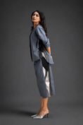 Load image into Gallery viewer, Relaxed Cool Grey Co-ord With Loose-fit Dramatic-sleeve Shirt And Wide-leg Pants With Metallic Side Panels.