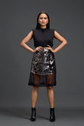Load image into Gallery viewer, Black Sleeveless Top and Gunmetal Cutwork Skirt Set