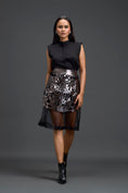 Load image into Gallery viewer, Black Sleeveless Top and Gunmetal Cutwork Skirt Set