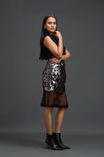 Load image into Gallery viewer, Black Sleeveless Top and Gunmetal Cutwork Skirt Set