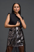 Load image into Gallery viewer, Black Sleeveless Top and Gunmetal Cutwork Skirt Set