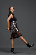 Load image into Gallery viewer, Black Sleeveless Top and Gunmetal Cutwork Skirt Set