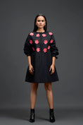 Load image into Gallery viewer, Black Floral Patch Pocket Dress