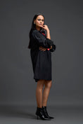 Load image into Gallery viewer, Black Floral Patch Pocket Dress