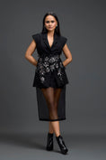 Load image into Gallery viewer, Black 3D Floral Blazer Dress with Organza Overlay
