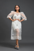 Load image into Gallery viewer, White Layered Organza 3D Floral Dress