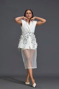 Load image into Gallery viewer, Silver 3D Floral Blazer Dress with Organza Overlay