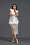 Load image into Gallery viewer, Silver 3D Floral Blazer Dress with Organza Overlay