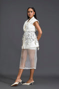 Load image into Gallery viewer, Silver 3D Floral Blazer Dress with Organza Overlay