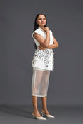Load image into Gallery viewer, Silver 3D Floral Blazer Dress with Organza Overlay