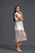 Load image into Gallery viewer, Silver 3D Floral Blazer Dress with Organza Overlay