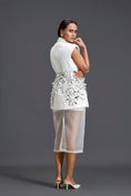 Load image into Gallery viewer, Silver 3D Floral Blazer Dress with Organza Overlay