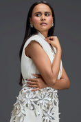 Load image into Gallery viewer, White Blazer and Black Skirt Floral Belt Set