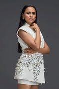 Load image into Gallery viewer, White Blazer and Black Skirt Floral Belt Set
