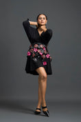 Load image into Gallery viewer, Black Voluminous Sleeve Dress with Floral Belt