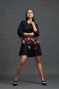 Load image into Gallery viewer, Black Voluminous Sleeve Dress with Floral Belt